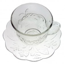 set 6 cesti KIM ceai roses 888 din sticla transparenta cu farfurie 200 ml