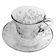 set 6 cesti KIG le 02 ab din sticla transparenta cu farfurie 200 ml