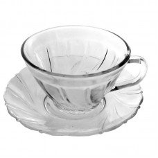 set 6 cesti KIG milano 02 ab din sticla transparenta cu farfurie 150 ml