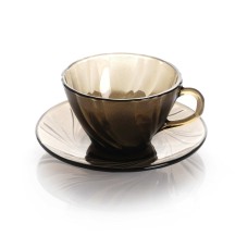 set 6 cesti DURALEX 02 din sticla termorezistenta fume cu farfurie 150 ml