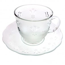 set 6 cesti MIGI 788 din sticla transparenta cu farfurie 200 ml