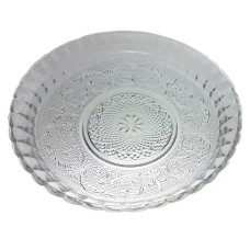 set 1 platou rotund adanc KIM pm 3000 din sticla transparenta cu model